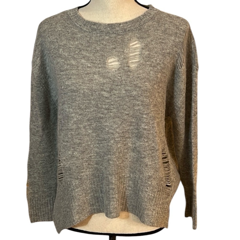 ENZA COSTA Loose Drop Stitch Deconstructed Grey Pullover Sweater Sz-S